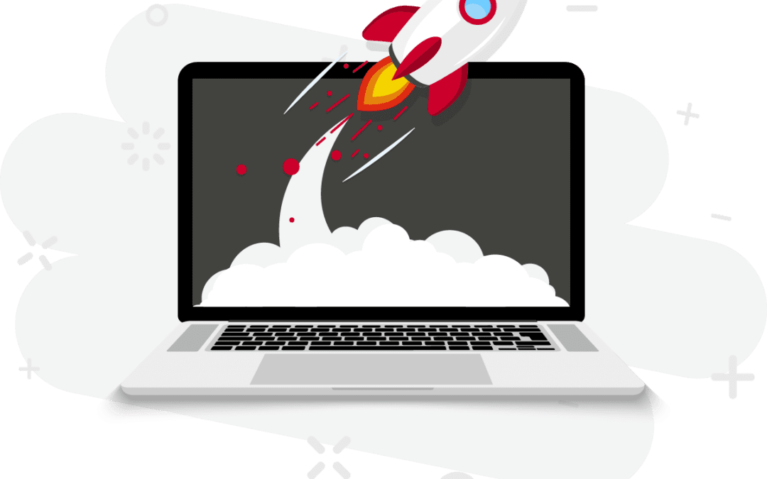 illustration of rocket blasting out of laptop