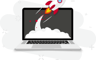 illustration of rocket blasting out of laptop